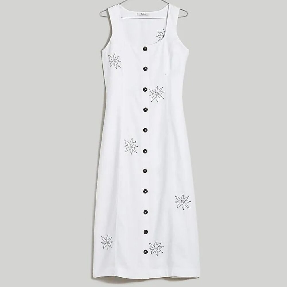 Madewell Button-Front Midi Sheath Dress in Linen - Picture 5 of 8
